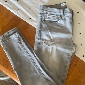 Banana Republic light grey distressed skinny ankle jean